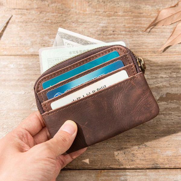 Leather Mens Coin Holders Slim Front Pocket Wallet Change Wallet for Men - imessengerbags