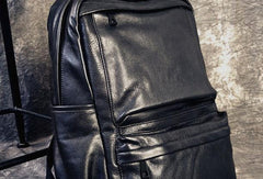 Mens Leather Cool Black Backpack for School Travel Bag Hiking Bag For Men - imessengerbags
