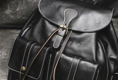 Cool Mens Leather Black Backpack for School Backpack Travel Backpack Hiking Backpack For Men