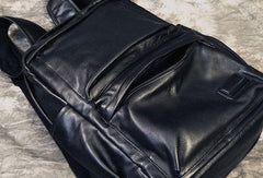 Mens Leather Cool Black Backpack for School Travel Bag Hiking Bag For Men - imessengerbags