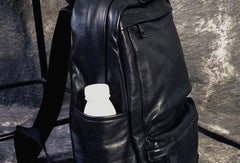 Mens Leather Cool Black Backpack for School Travel Bag Hiking Bag For Men - imessengerbags