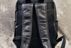 Mens Leather Cool Black Backpack for School Travel Bag Hiking Bag For Men - imessengerbags