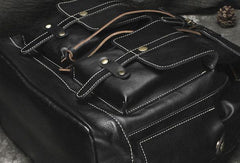 Cool Mens Leather Black Backpack for School Backpack Travel Backpack Hiking Backpack For Men
