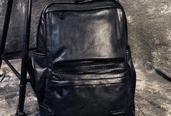 Mens Leather Cool Black Backpack for School Travel Bag Hiking Bag For Men - imessengerbags