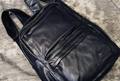 Mens Leather Cool Black Backpack for School Travel Bag Hiking Bag For Men - imessengerbags