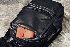 Mens Leather Cool Black Backpack for School Travel Bag Hiking Bag For Men - imessengerbags