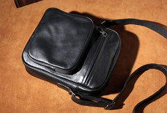 Leather Mens Cool Black Messenger Bag Shoulder Bag Crossbody Bag for Men - imessengerbags