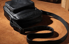 Leather Mens Cool Black Messenger Bag Shoulder Bag Crossbody Bag for Men - imessengerbags