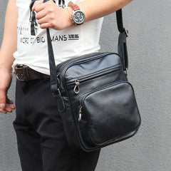 Leather Mens Cool Black Messenger Bag Shoulder Bag Crossbody Bag for Men - imessengerbags