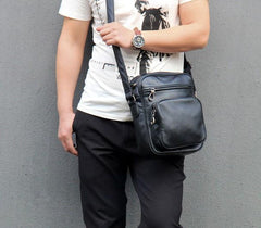 Leather Mens Cool Black Messenger Bag Shoulder Bag Crossbody Bag for Men - imessengerbags