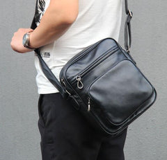 Leather Mens Cool Black Messenger Bag Shoulder Bag Crossbody Bag for Men - imessengerbags