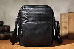 Leather Mens Cool Black Messenger Bag Shoulder Bag Crossbody Bag for Men - imessengerbags