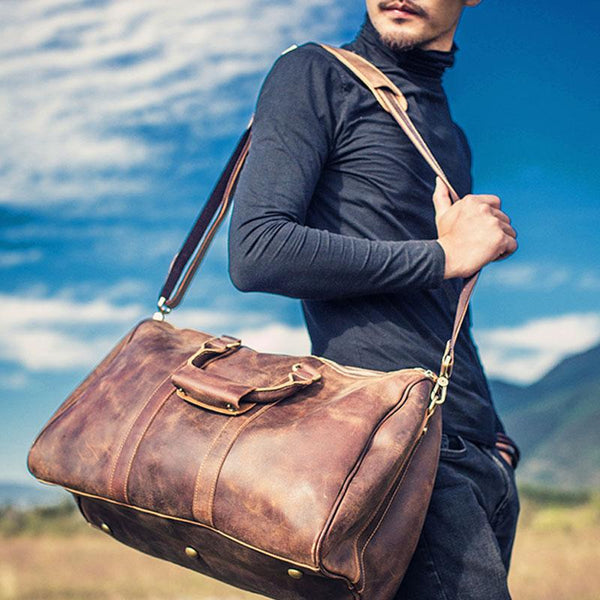 Leather Mens Cool Large Weekender Bag Travel Bag for Men