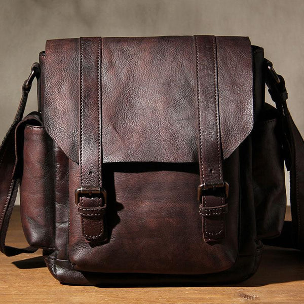 Leather Mens Cool Messenger Bag Shoulder Bag Vintage Crossbody Bag for Men