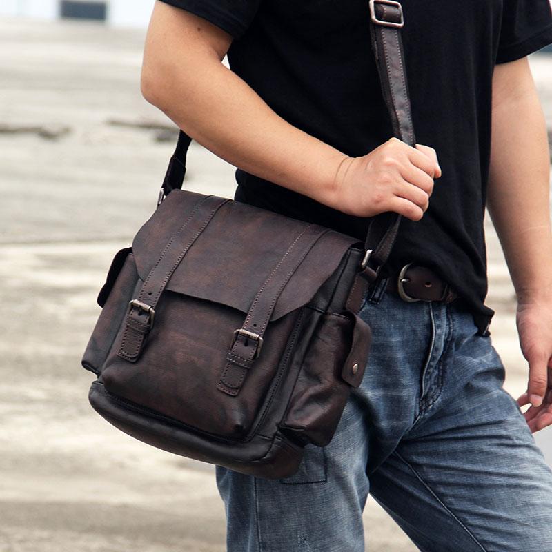Leather Mens Cool Messenger Bag Shoulder Bag Vintage Crossbody Bag for Men - imessengerbags