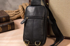 Leather Mens Cool Sling Bag Black Coffee Crossbody Bag Chest Bag for men