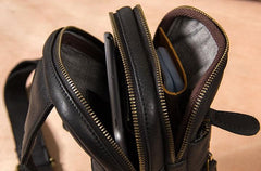Leather Mens Cool Sling Bag Black Coffee Crossbody Bag Chest Bag for men
