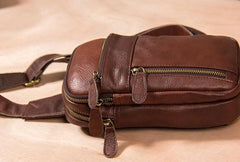 Leather Mens Cool Sling Bag Black Coffee Crossbody Bag Chest Bag for men