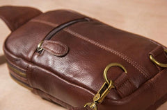 Leather Mens Cool Sling Bag Black Coffee Crossbody Bag Chest Bag for men