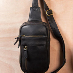 Leather Mens Cool Sling Bag Black Coffee Crossbody Bag Chest Bag for men