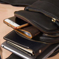 Leather Mens Cool Sling Bag Black Coffee Crossbody Bag Chest Bag for men