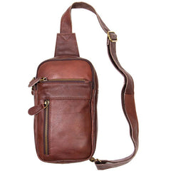 Leather Mens Cool Sling Bag Black Coffee Crossbody Bag Chest Bag for men