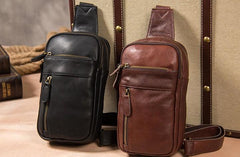 Leather Mens Cool Sling Bag Black Coffee Crossbody Bag Chest Bag for men