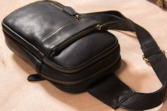 Leather Mens Cool Sling Bag Black Coffee Crossbody Bag Chest Bag for men