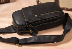 Leather Mens Cool Sling Bag Black Coffee Crossbody Bag Chest Bag for men