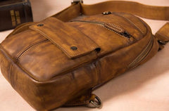 Leather Mens Cool Sling Bag Brown Crossbody Bag Chest Bag for men - imessengerbags