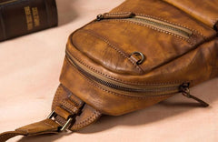 Leather Mens Cool Sling Bag Brown Crossbody Bag Chest Bag for men - imessengerbags