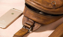 Leather Mens Cool Sling Bag Brown Crossbody Bag Chest Bag for men - imessengerbags