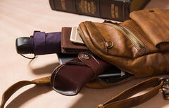 Leather Mens Cool Sling Bag Brown Crossbody Bag Chest Bag for men - imessengerbags