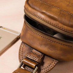 Leather Mens Cool Sling Bag Brown Crossbody Bag Chest Bag for men - imessengerbags