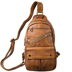 Leather Mens Cool Sling Bag Brown Crossbody Bag Chest Bag for men - imessengerbags