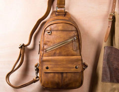 Leather Mens Cool Sling Bag Brown Crossbody Bag Chest Bag for men - imessengerbags