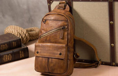 Leather Mens Cool Sling Bag Brown Crossbody Bag Chest Bag for men - imessengerbags