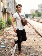 Leather Mens Cool Sling Bag Crossbody Bag Chest Bag for men - imessengerbags