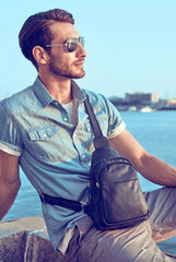 Leather Mens Cool Sling Bag Crossbody Bag Chest Bag for men - imessengerbags