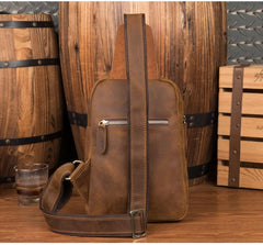 Leather Mens Cool Sling Bag Crossbody Bag Chest Bag for men - imessengerbags