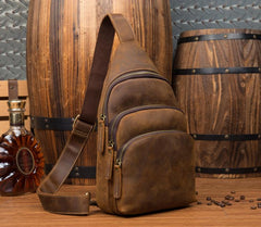 Leather Mens Cool Sling Bag Crossbody Bag Chest Bag for men