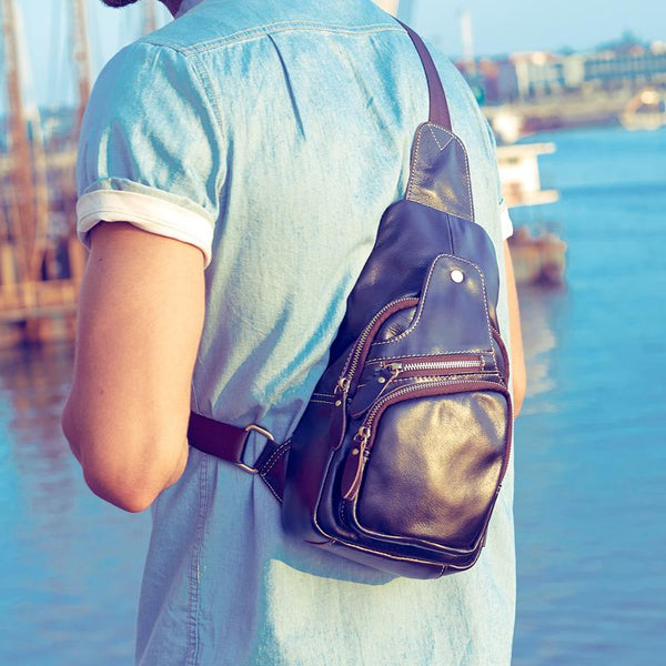 Leather Mens Cool Sling Bag Crossbody Bag Chest Bag for men