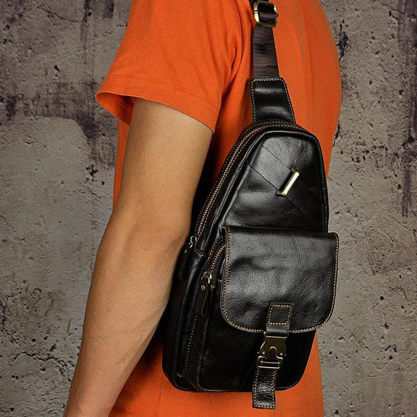 Leather Mens Cool Sling Bag Crossbody Bag Chest Bag for men - imessengerbags