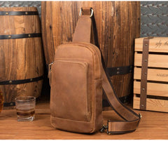 Leather Mens Cool Sling Bag Crossbody Bag Chest Bag for men