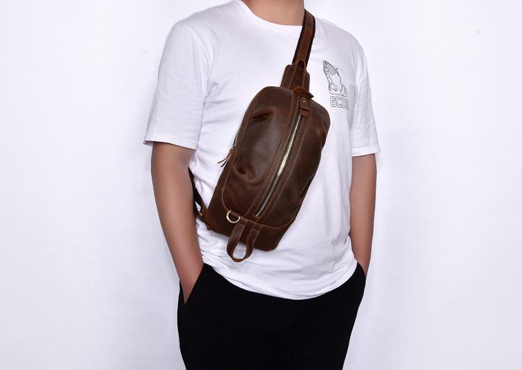 Leather Mens Cool Sling Bag Crossbody Bag Chest Bag for men
