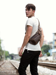 Leather Mens Cool Sling Bag Crossbody Bag Chest Bag for men - imessengerbags