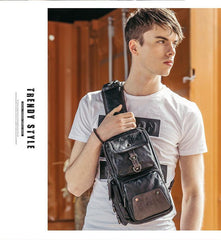 Leather Mens Cool Sling Bag Crossbody Bag Chest Bag for men