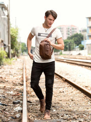 Leather Mens Cool Sling Bag Crossbody Bag Chest Bag for men - imessengerbags