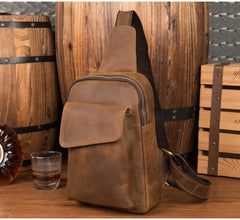 Leather Mens Cool Sling Bag Crossbody Bag Chest Bag for men - imessengerbags