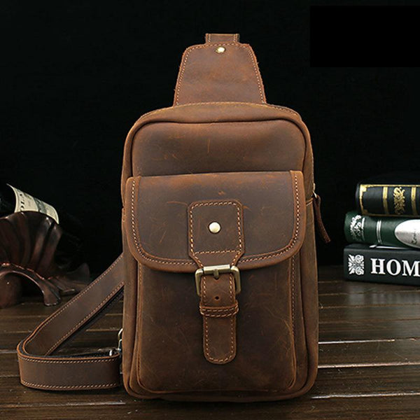 Leather Mens Cool Sling Bag Crossbody Bag Chest Bag for men - imessengerbags